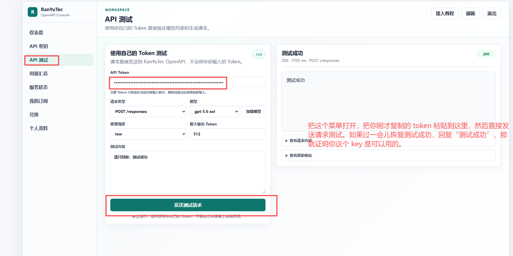 API 测试返回成功结果